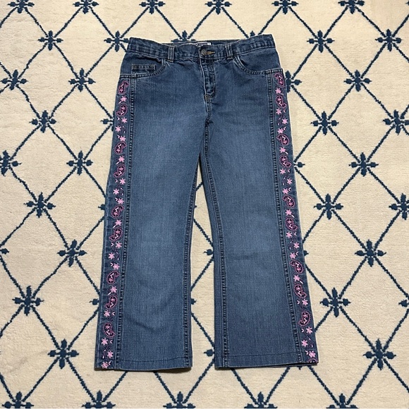 Old Navy Other - Embroidered Pink Paisley Floral Medium Wash Cropped Jeans